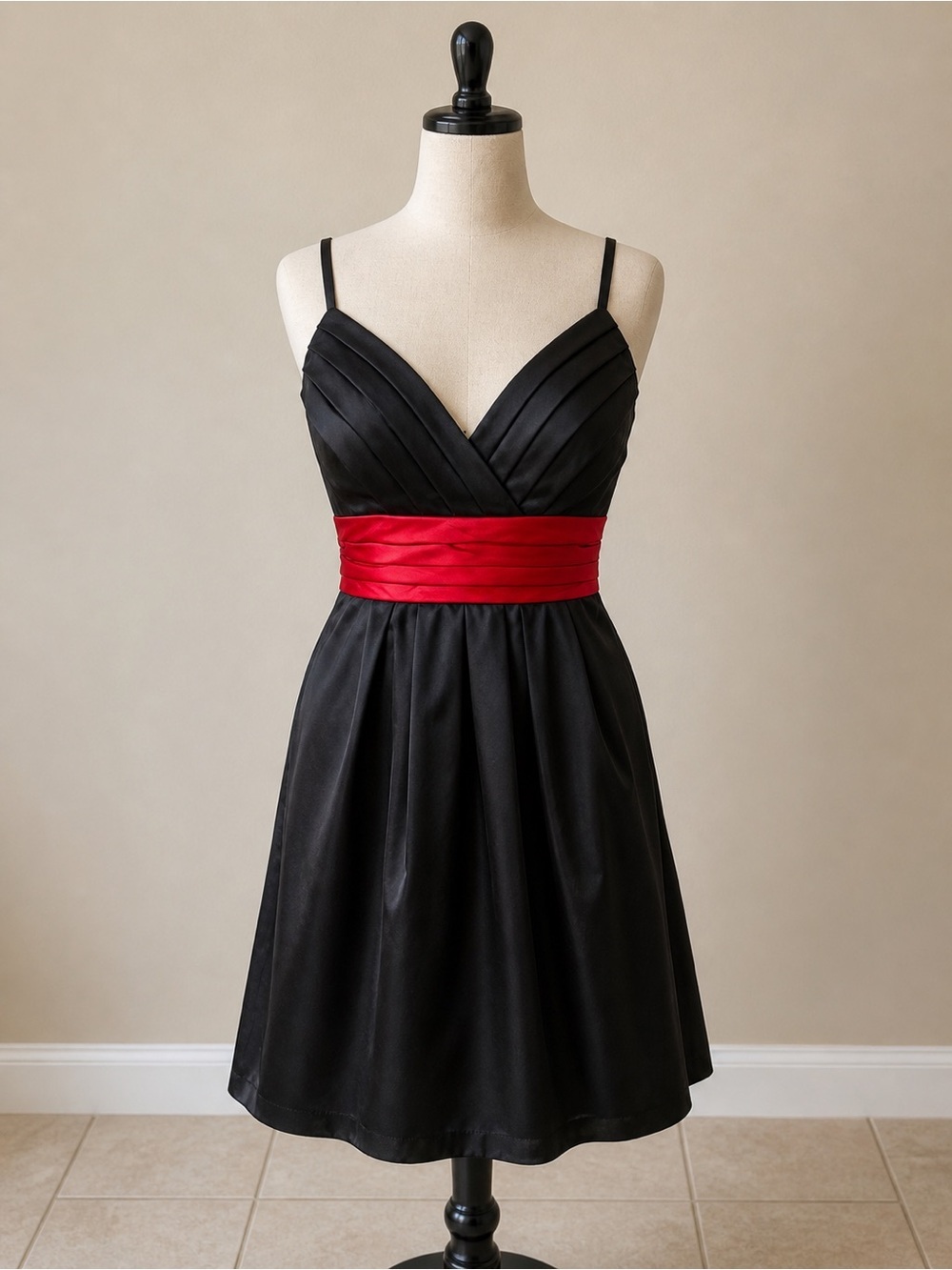 Trixxi Black A-Line Cocktail Dress with Red Waist Sash